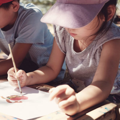 Kids painting art outdoor activity, montessori
